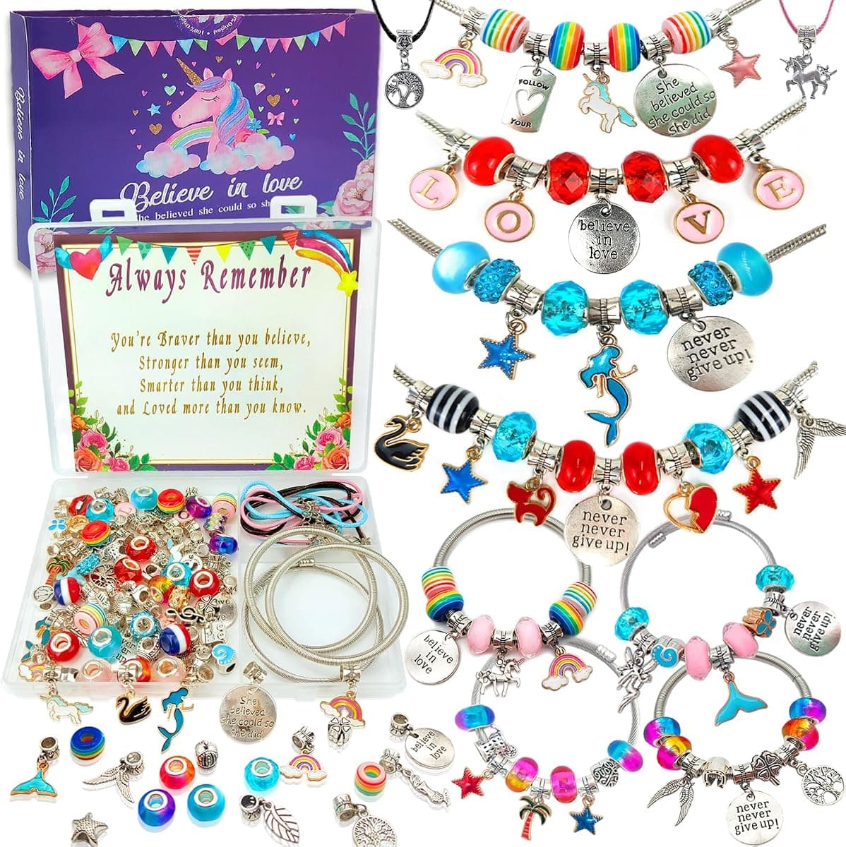 Charm Bracelet & Jewelry Making Kit, Unicorn & Mermaid Craft Set