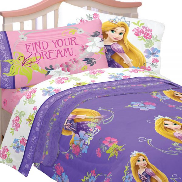 4pc Disney Tangled Twin Bedding Set Rapunzel Princess Style Comforter and Sheet Set