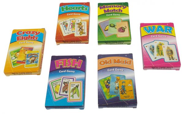 Classic Card Games, Set of 6 Decks: Old Maid, War, Hearts, Memory Match, Go Fish and Crazy Eights