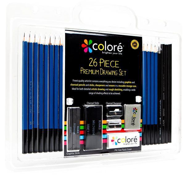 Colore 26 Piece Sketch & Drawing Pencils - Best for School Art & Craft Supplies Set - Includes Charcoal & Graphite Sticks