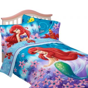 Disney 6 Piece Twin Size Little Mermaid Comforter, Pillow Sham, Sheet Set and Bedskirt