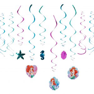 Disney Ariel Decorative Swirls Foil Hanging Birthday Party Decoration (12 Pack), Multi Color, .