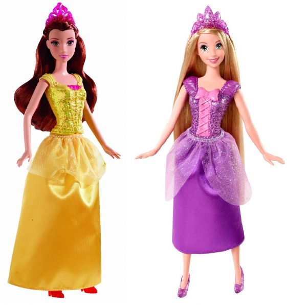 Disney Princess Sparkling Princess Rapunzel Doll and Princess Belle Doll - Holiday Gift Bundle of 2 Dolls