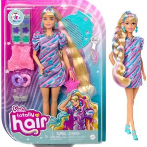 Barbie Totally Hair Doll, Star-Themed with 8.5-inch Fantasy Hair & 15 Styling Accessories (8 with Color-Change Feature)