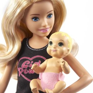 Barbie Skipper Babysitters Inc Set with Blonde Doll in 'Girl Power' Top, Baby Doll & 4 Accessories