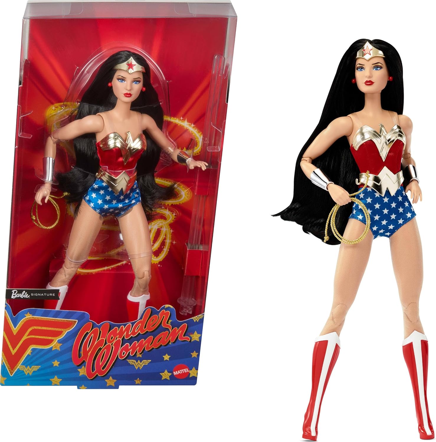 Barbie Signature Doll, Wonder Woman Collectible with Doll Stand in Red ...